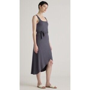 Quince Women’s Dress Tencel Jersey Side Tie Midi Large Carbon Grey